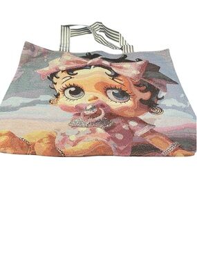 Betty boop Pink Graphic Tote Bag with Striped Handles
